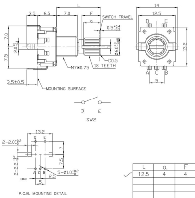 encodeur rotatoire d'axe en métal de 12mm avec l'audio de haut-parleur de filet de vis