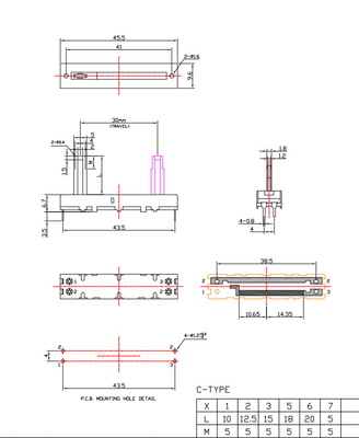 Potentiomètre de glissière d'Of de fabricant de la Chine avec le potentiomètre linéaire du potentiomètre 100k d'ohm du voyage 5k 10k du commutateur 30mm