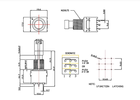 PDT 9 Pin Toggle Switch 10000 cycles de momentané frappent du pied SF17