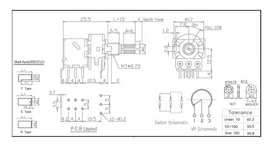 Pot rotatoire DPDT de résistance variable du potentiomètre 0.2W du bouton 10k de carte PCB