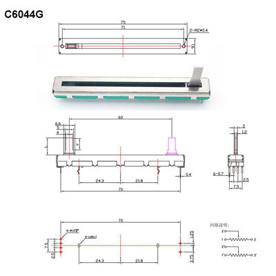 C6044G double potentiomètre potentiomètre à glissière à Film de carbone 60mm voyage 5K 10K potentiomètre stéréo linéaire